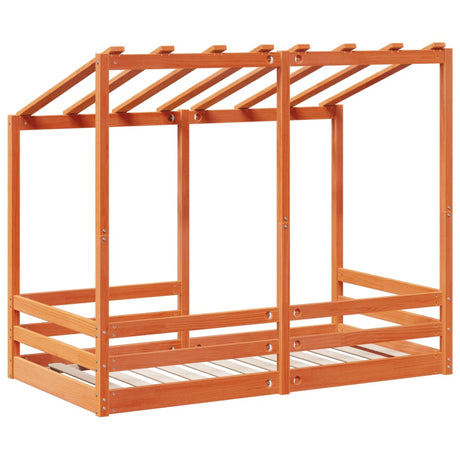Kinderbed met bedhuis 70x140 cm massief grenenhout wasbruin