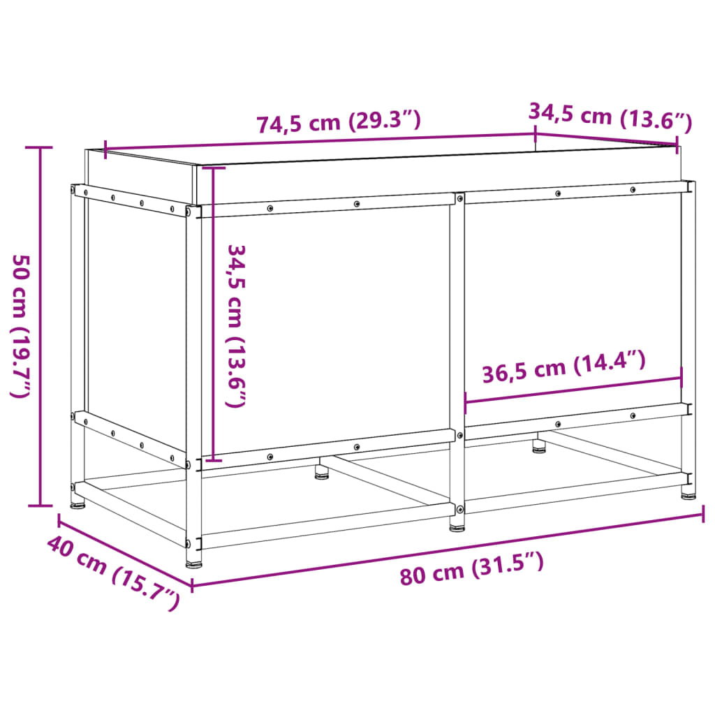 Plantenbak 80x40x50 cm massief grenenhout wit