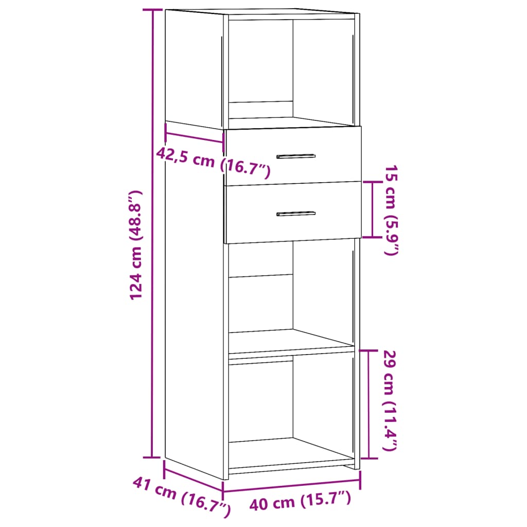 Hoge kast 40x42,5x124 cm bewerkt hout grijs sonoma eikenkleurig - AllerleiShop