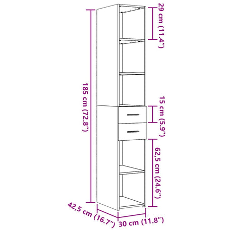 Hoge kast 30x42,5x185 cm bewerkt hout wit - AllerleiShop