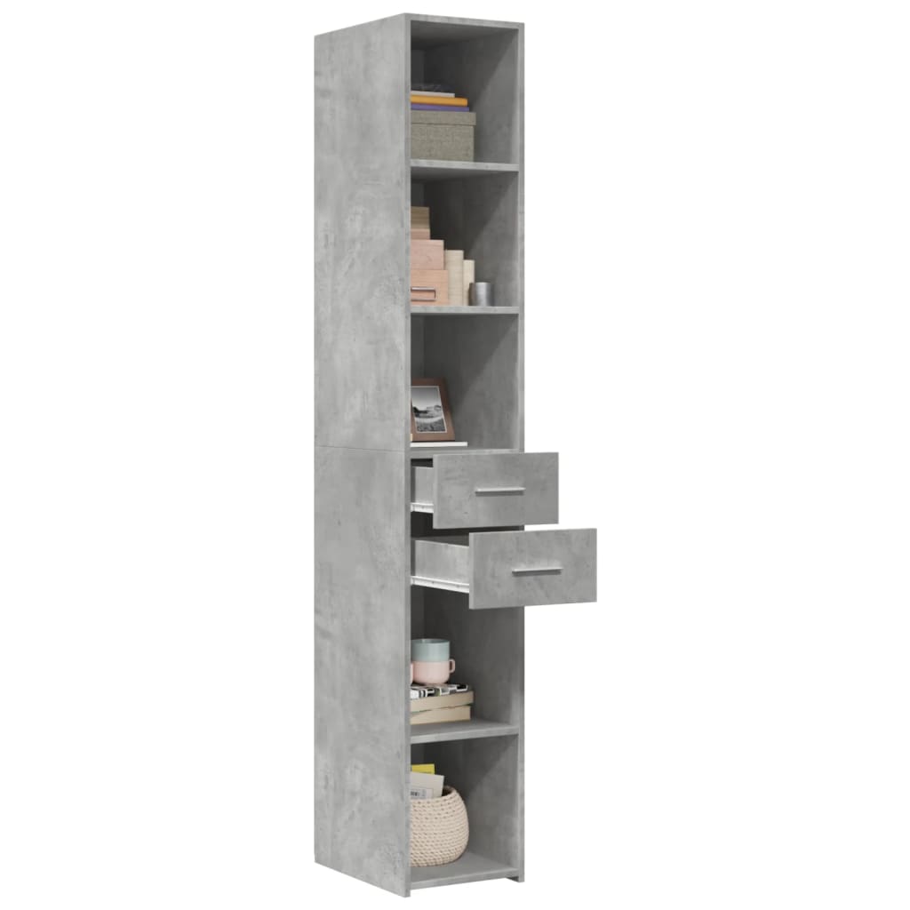 Hoge kast 30x42,5x185 cm bewerkt hout betongrijs - AllerleiShop