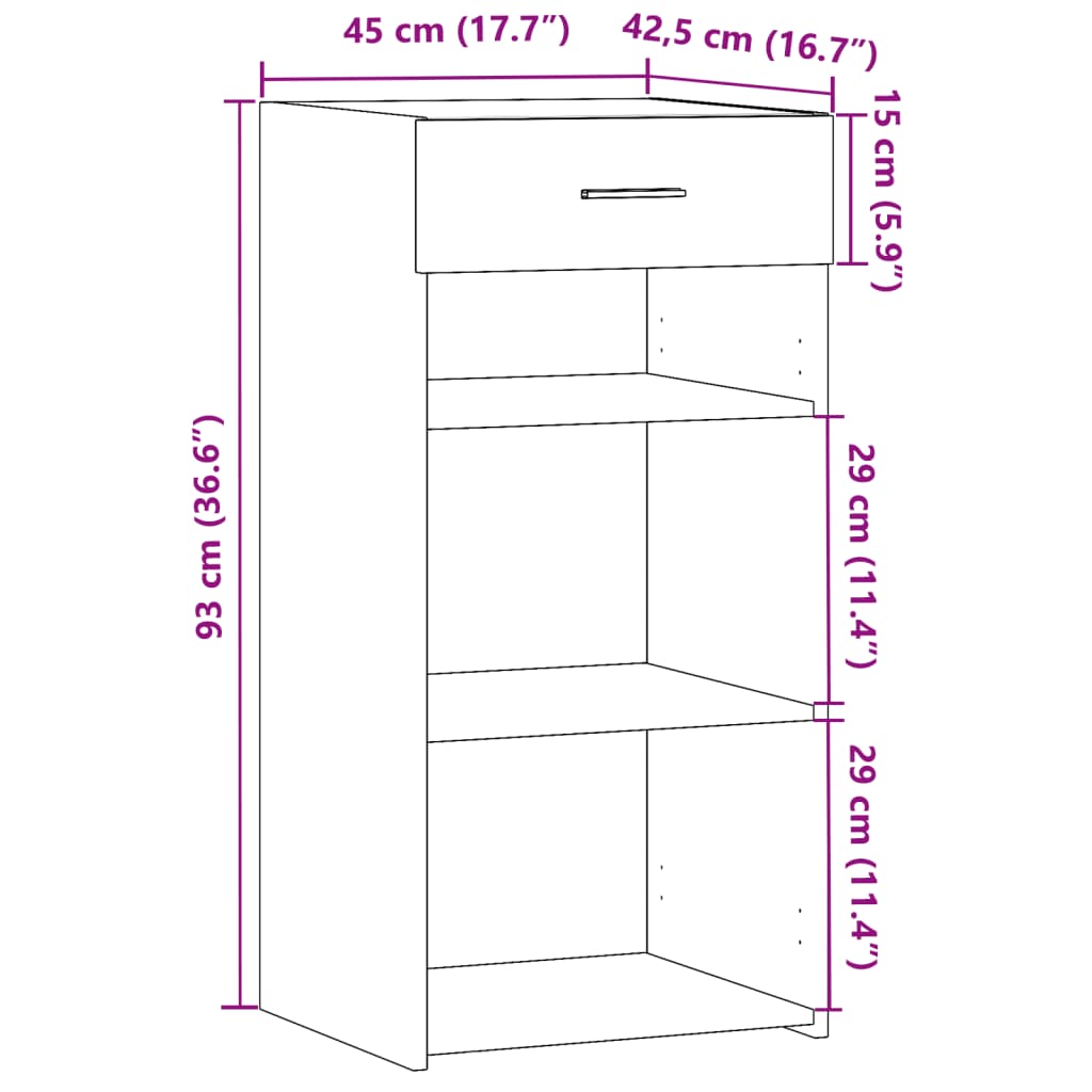 Dressoir 45x42,5x93 cm bewerkt hout bruin eikenkleur - AllerleiShop