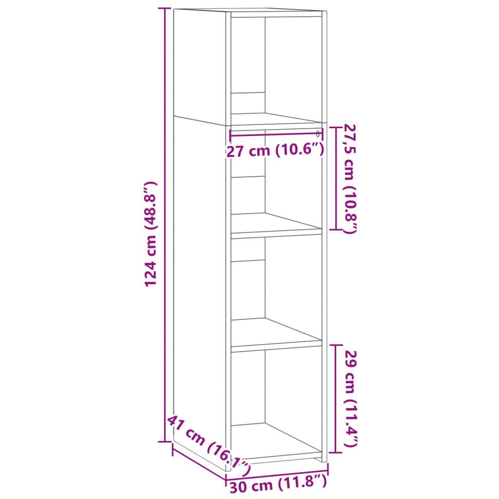 Hoge kast 30x41x124 cm bewerkt hout sonoma eikenkleurig - AllerleiShop