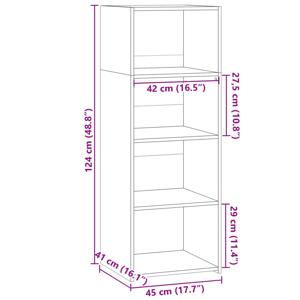 Hoge kast 45x41x124 cm bewerkt hout betongrijs - AllerleiShop