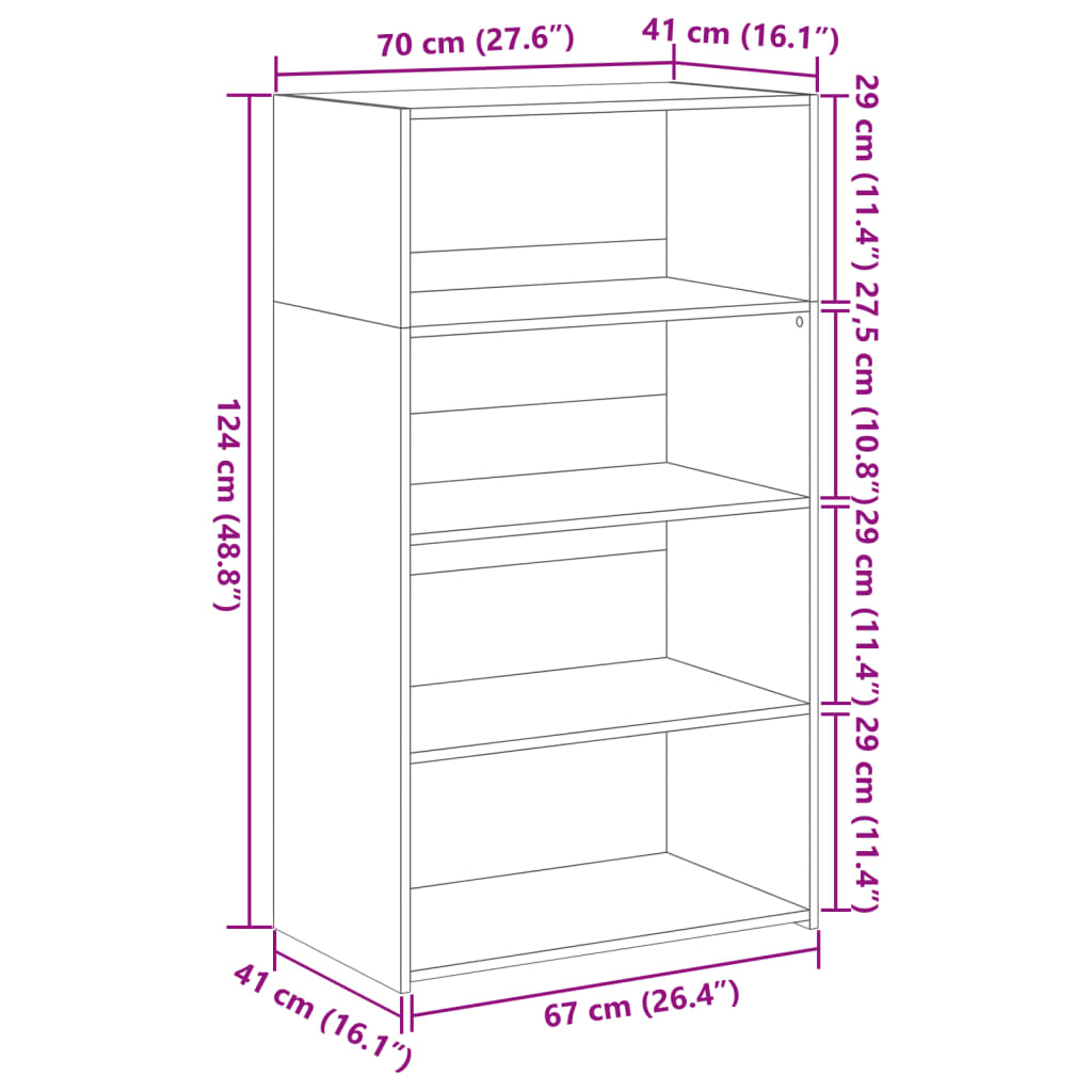 Hoge kast 70x41x124 cm bewerkt hout bruin eikenkleur - AllerleiShop