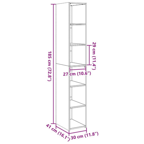 Hoge kast 30x41x185 cm bewerkt hout wit - AllerleiShop