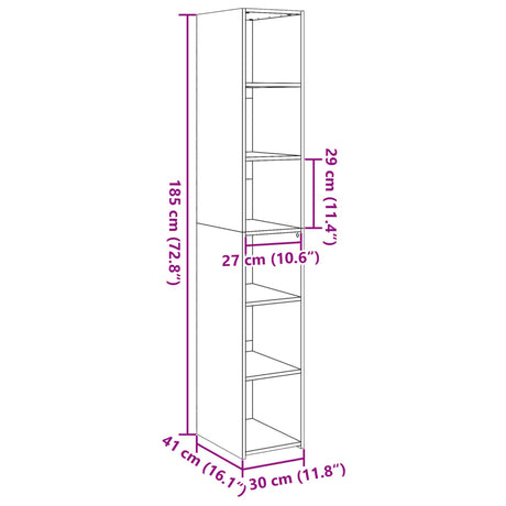 Hoge kast 30x41x185 cm bewerkt hout zwart - AllerleiShop