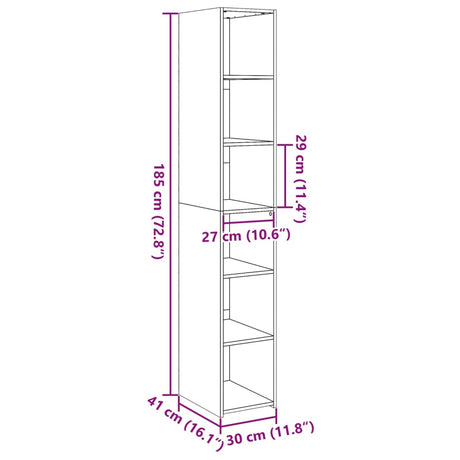 Hoge kast 30x41x185 cm bewerkt hout grijs sonoma eikenkleurig - AllerleiShop