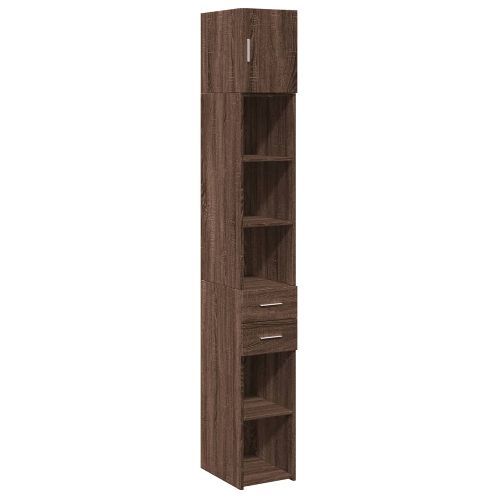 Opbergkast smal 30x42,5x225 cm bewerkt hout bruin eikenkleurig - AllerleiShop