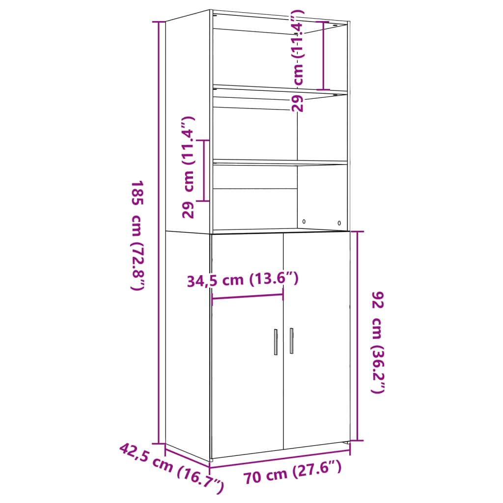 Hoge kast 70x42,5x185 cm bewerkt hout wit - AllerleiShop