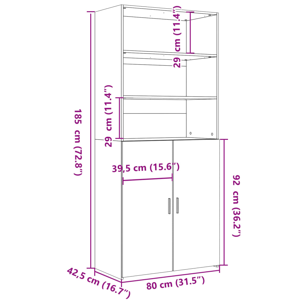 Hoge kast 80x42,5x185 cm bewerkt hout wit - AllerleiShop