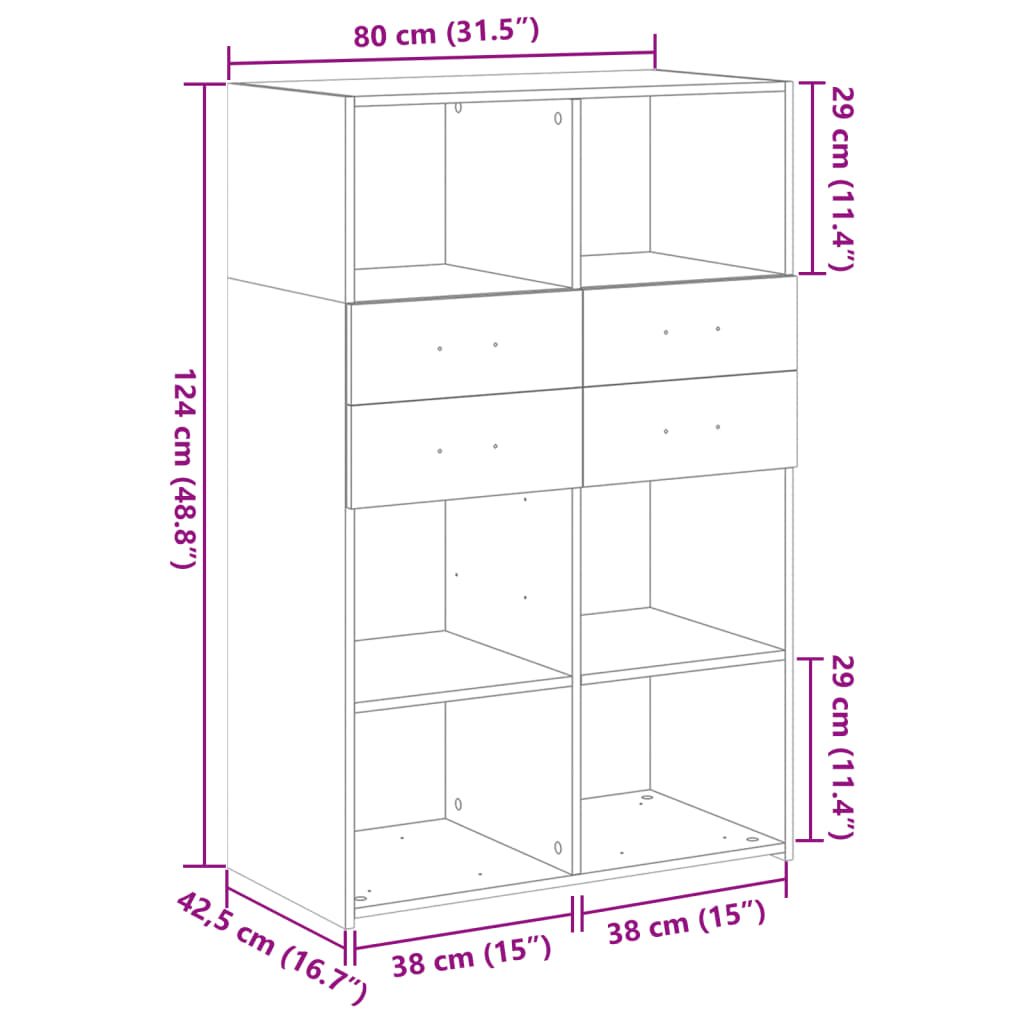 Hoge kast 80x42,5x124 cm bewerkt hout betongrijs - AllerleiShop