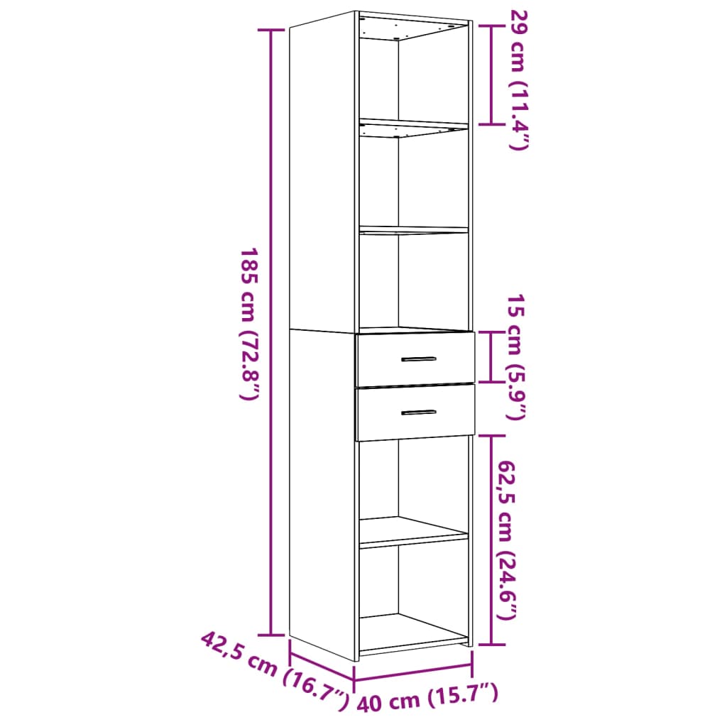 Hoge kast 40x42,5x185 cm bewerkt hout wit - AllerleiShop