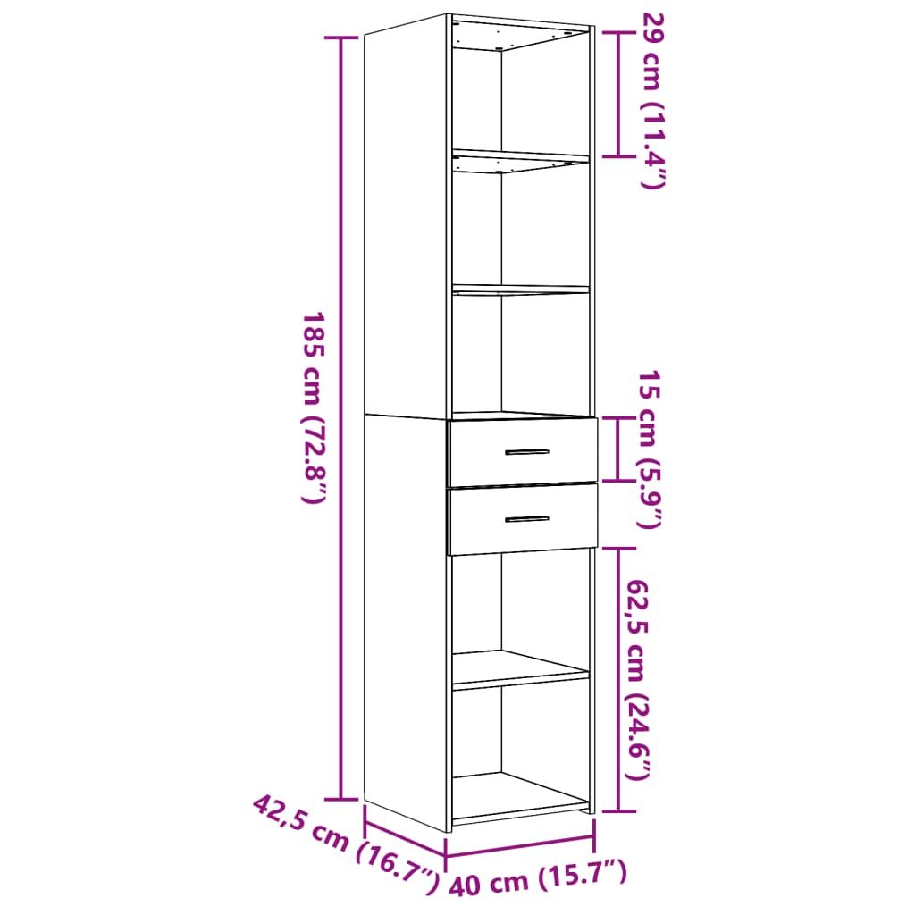 Hoge kast 40x42,5x185 cm bewerkt hout zwart - AllerleiShop