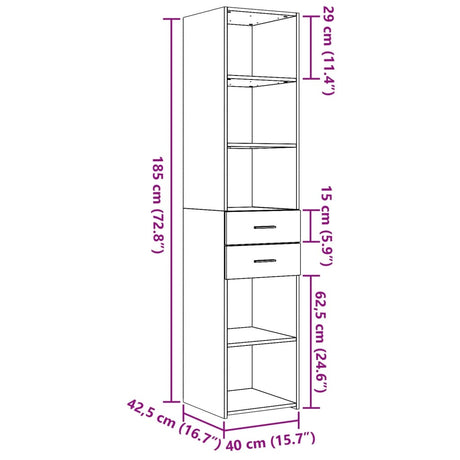 Hoge kast 40x42,5x185 cm bewerkt hout betongrijs - AllerleiShop