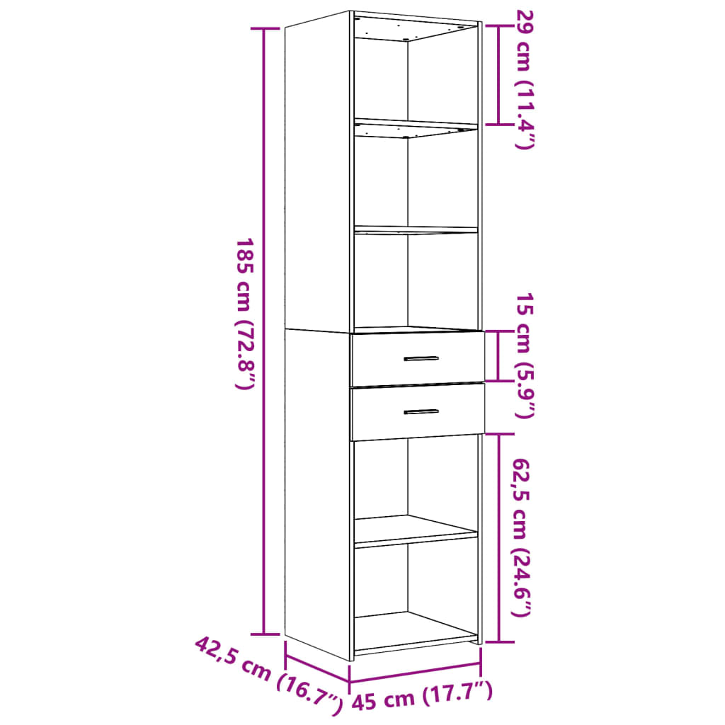 Hoge kast 45x42,5x185 cm bewerkt hout wit - AllerleiShop