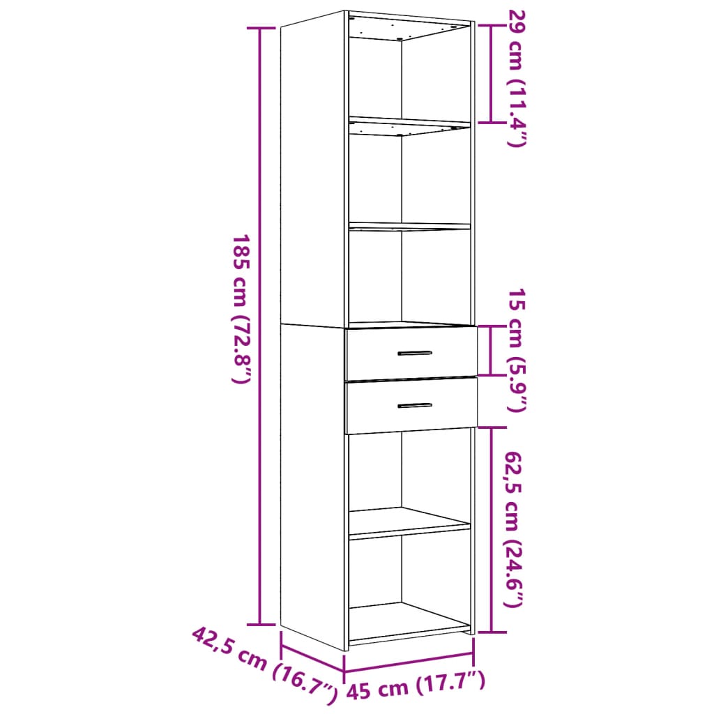 Hoge kast 45x42,5x185 cm bewerkt hout zwart - AllerleiShop