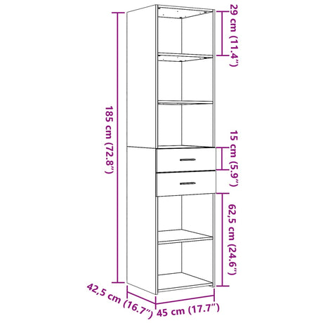 Hoge kast 45x42,5x185 cm bewerkt hout betongrijs - AllerleiShop