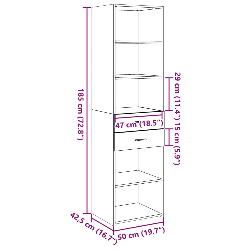 Hoge kast 50x42,5x185 cm bewerkt hout wit - AllerleiShop