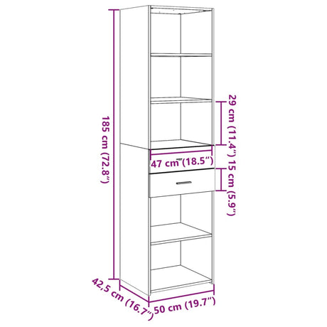 Hoge kast 50x42,5x185 cm bewerkt hout wit - AllerleiShop