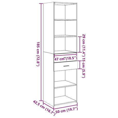 Hoge kast 50x42,5x185 cm bewerkt hout sonoma eikenkleurig - AllerleiShop