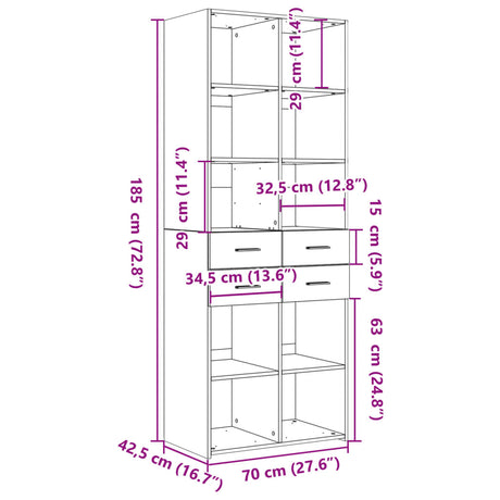 Hoge kast 70x42,5x185 cm bewerkt hout wit - AllerleiShop