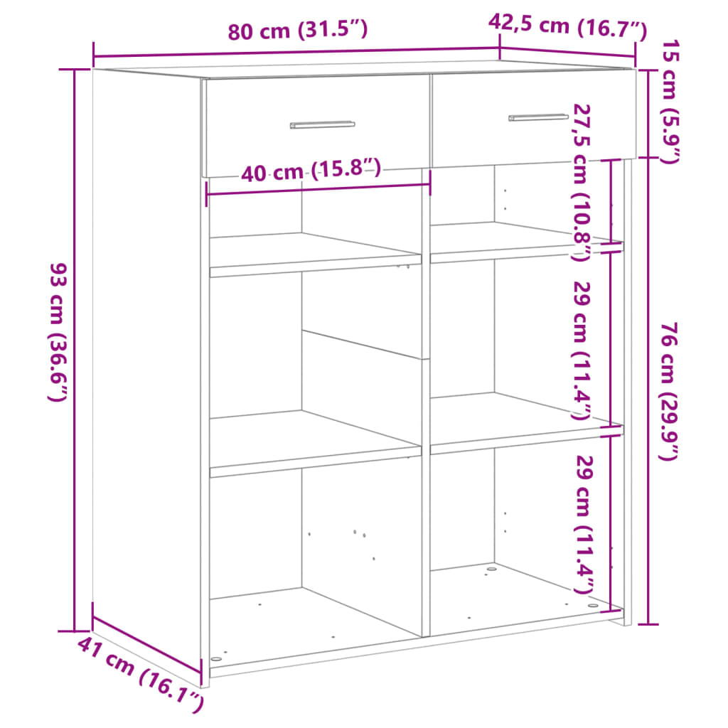 Dressoir 80x42,5x93 cm bewerkt hout wit - AllerleiShop