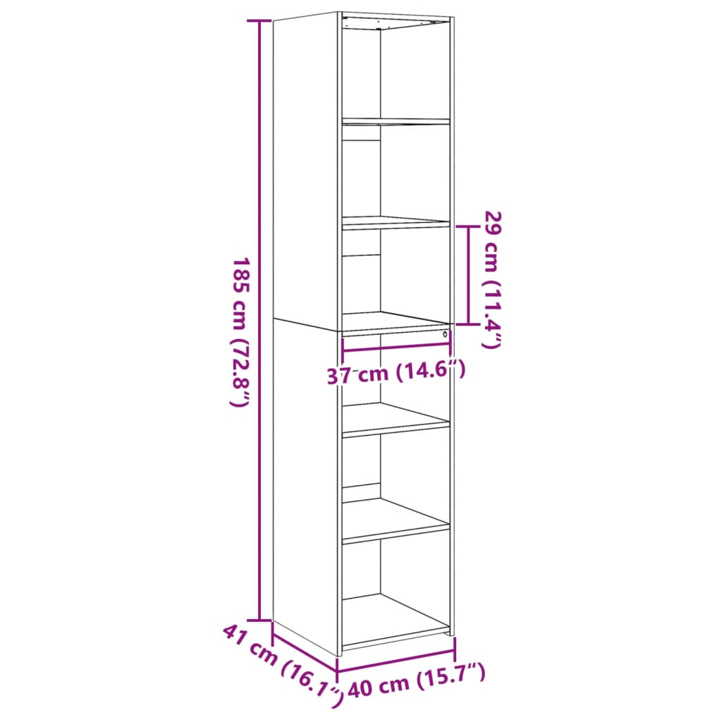 Hoge kast 40x41x185 cm bewerkt hout zwart - AllerleiShop