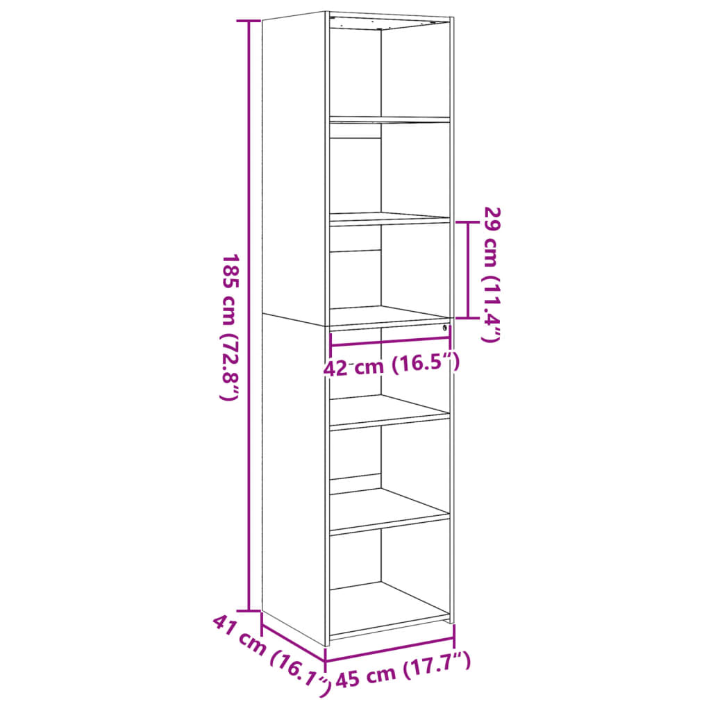 Hoge kast 45x41x185 cm bewerkt hout wit - AllerleiShop