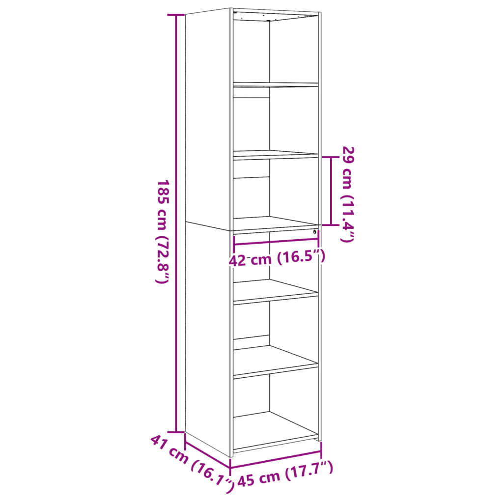 Hoge kast 45x41x185 cm bewerkt hout sonoma eikenkleurig - AllerleiShop