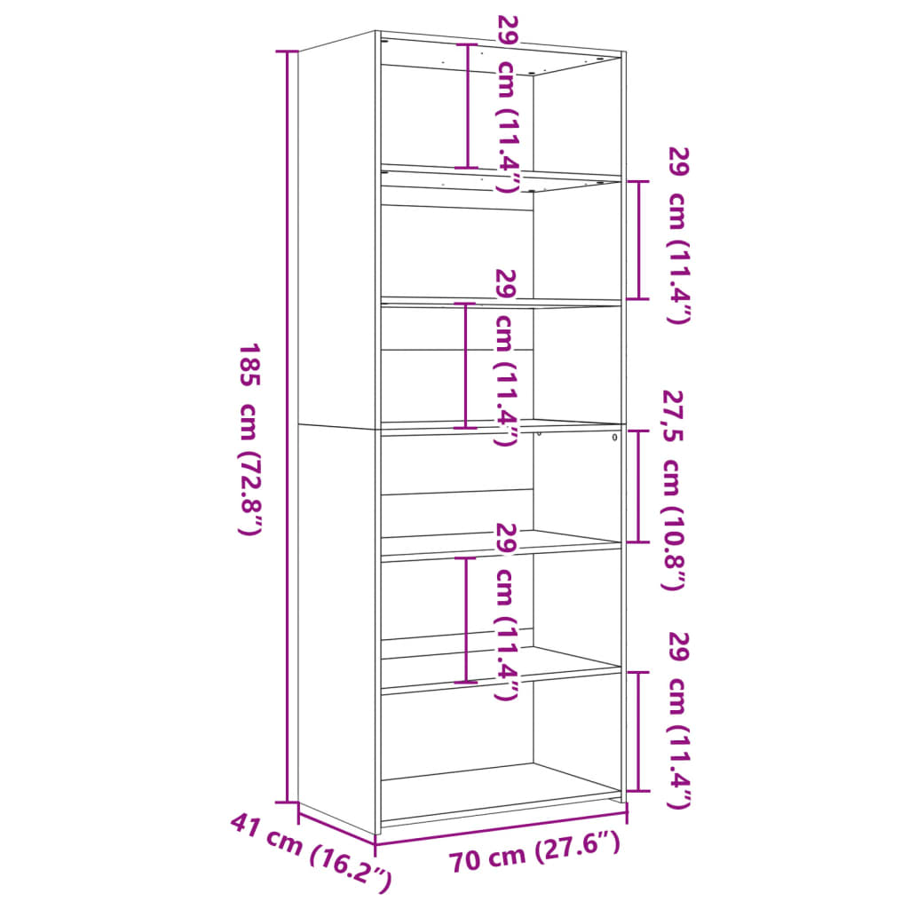 Hoge kast 70x41x185 cm bewerkt hout zwart - AllerleiShop