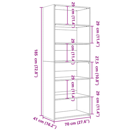 Hoge kast 70x41x185 cm bewerkt hout grijs sonoma eikenkleurig - AllerleiShop