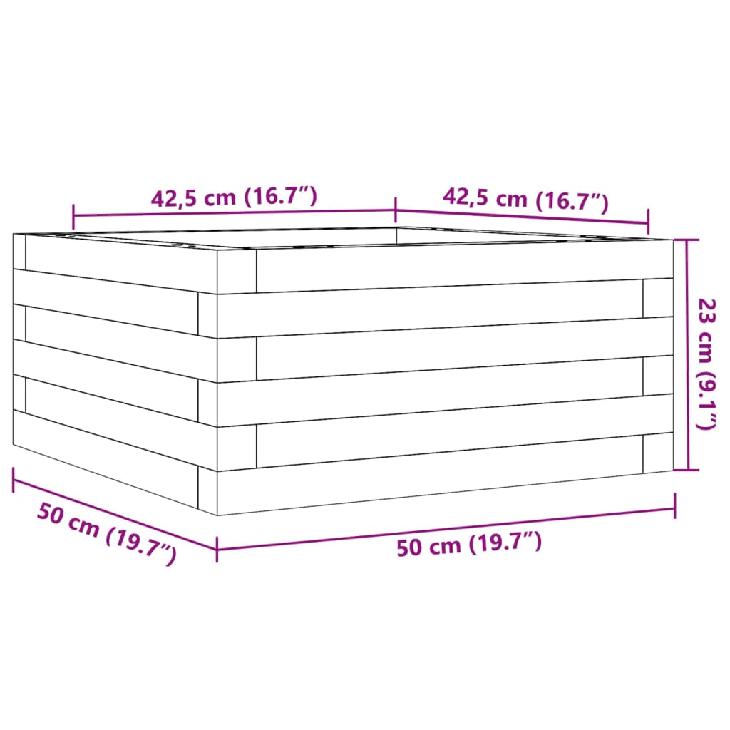 Plantenbak 50x50x23 cm massief grenenhout wit