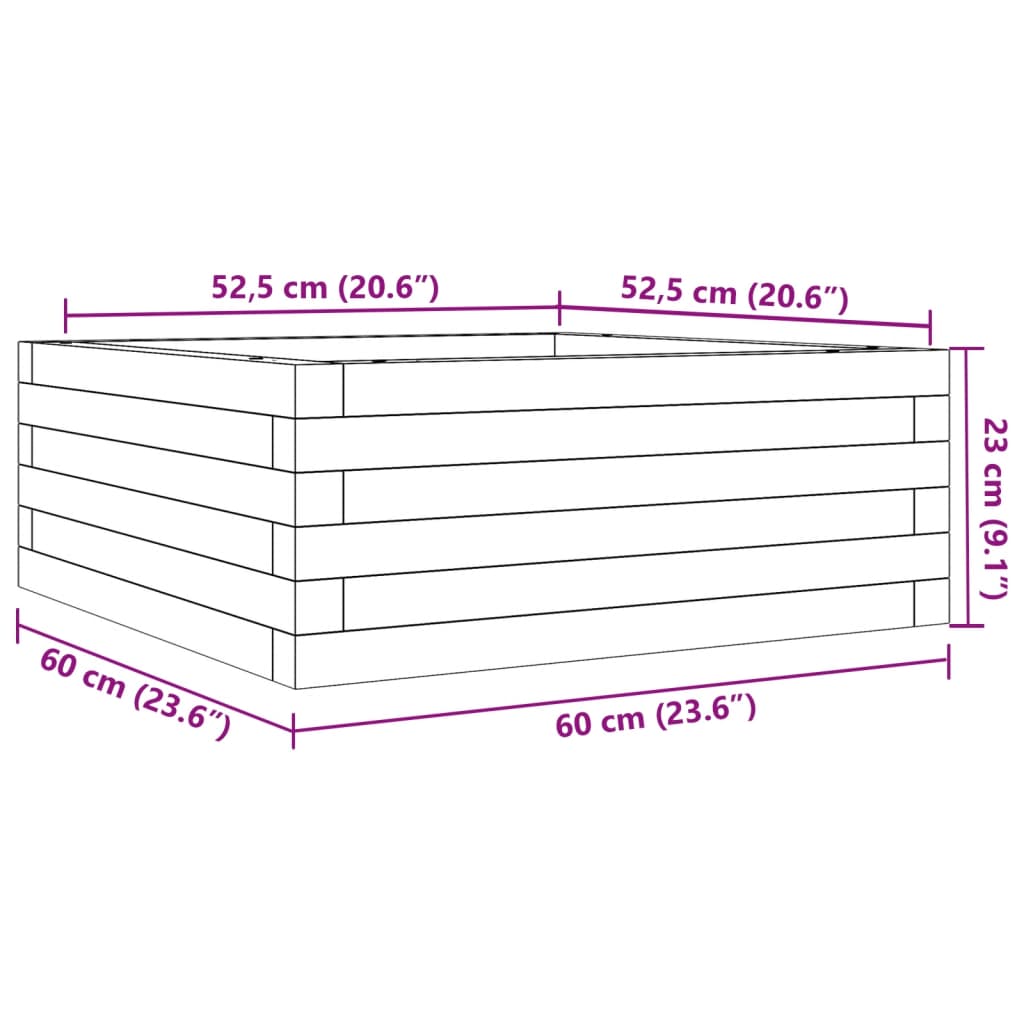 Plantenbak 60x60x23 cm massief grenenhout wit