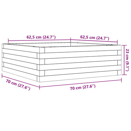 Plantenbak 70x70x23 cm massief grenenhout wit