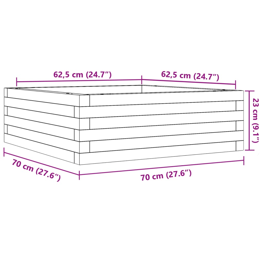 Plantenbak 70x70x23 cm geïmpregneerd grenenhout