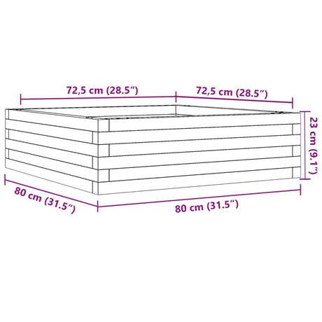 Plantenbak 80x80x23 cm massief grenenhout wit