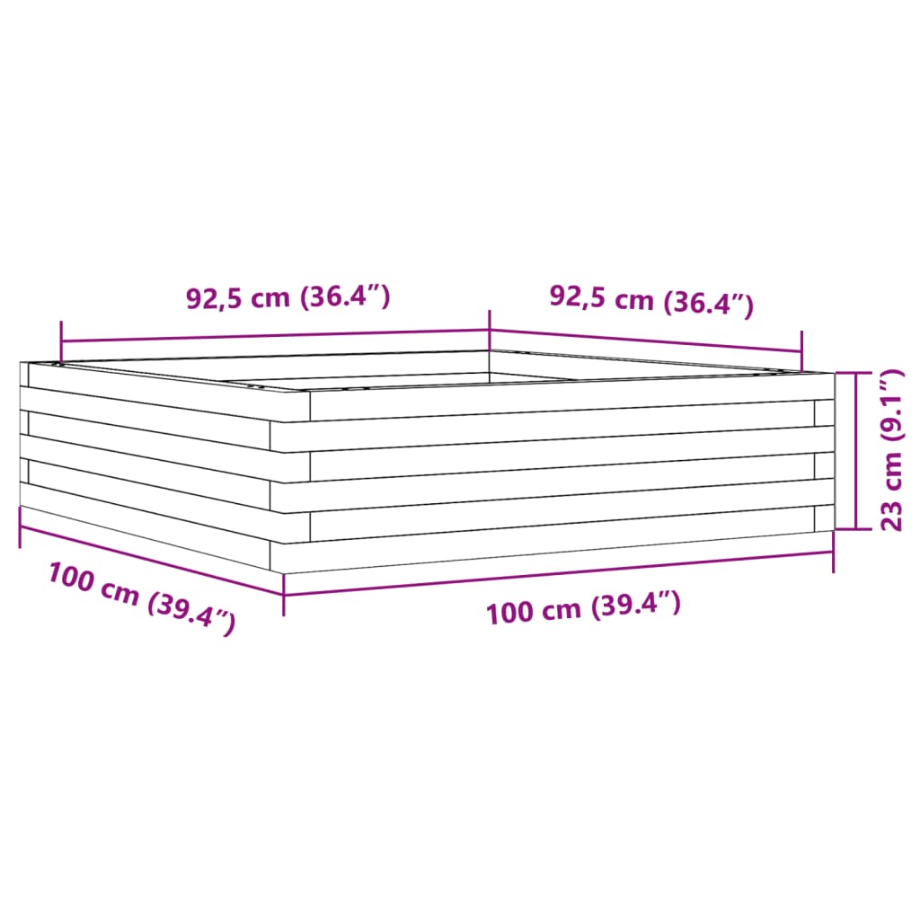 Plantenbak 100x100x23 cm massief grenenhout wit