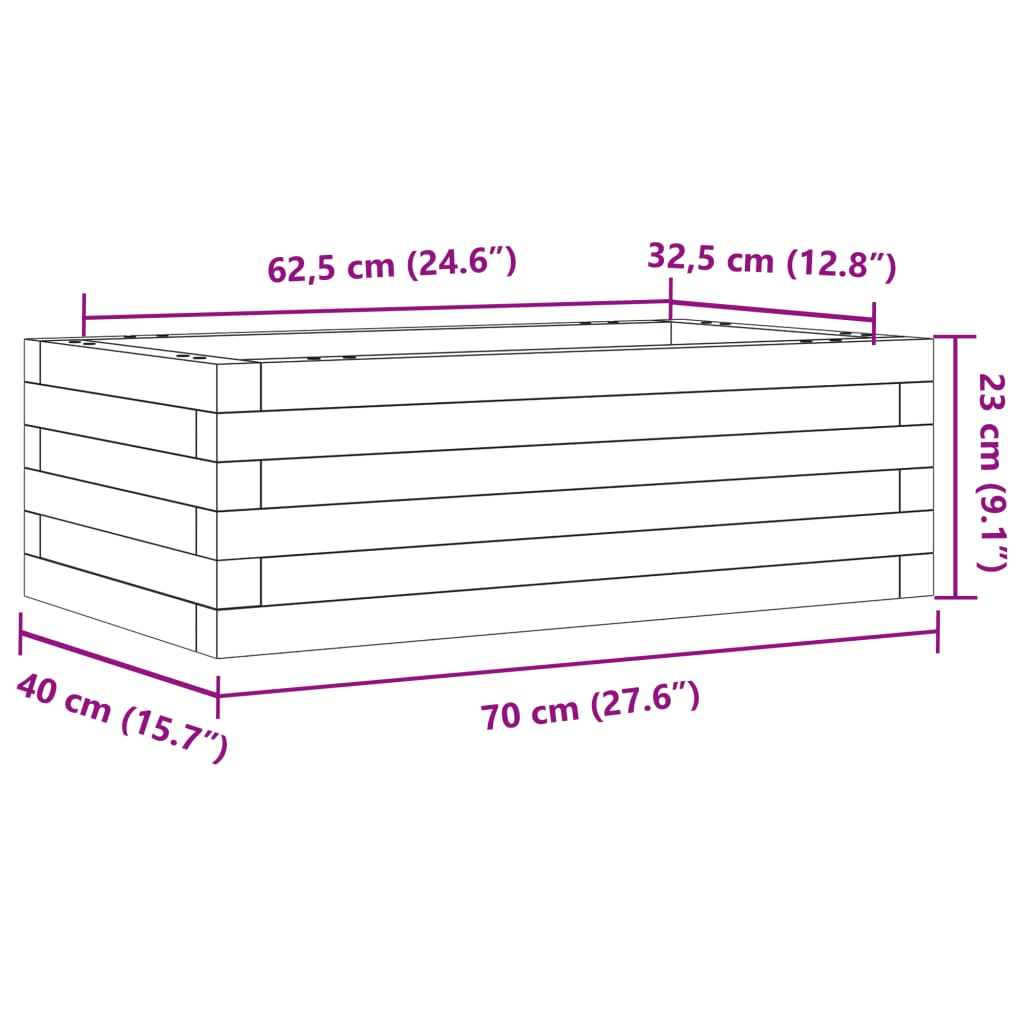 Plantenbak 70x40x23 cm massief grenenhout wasbruin