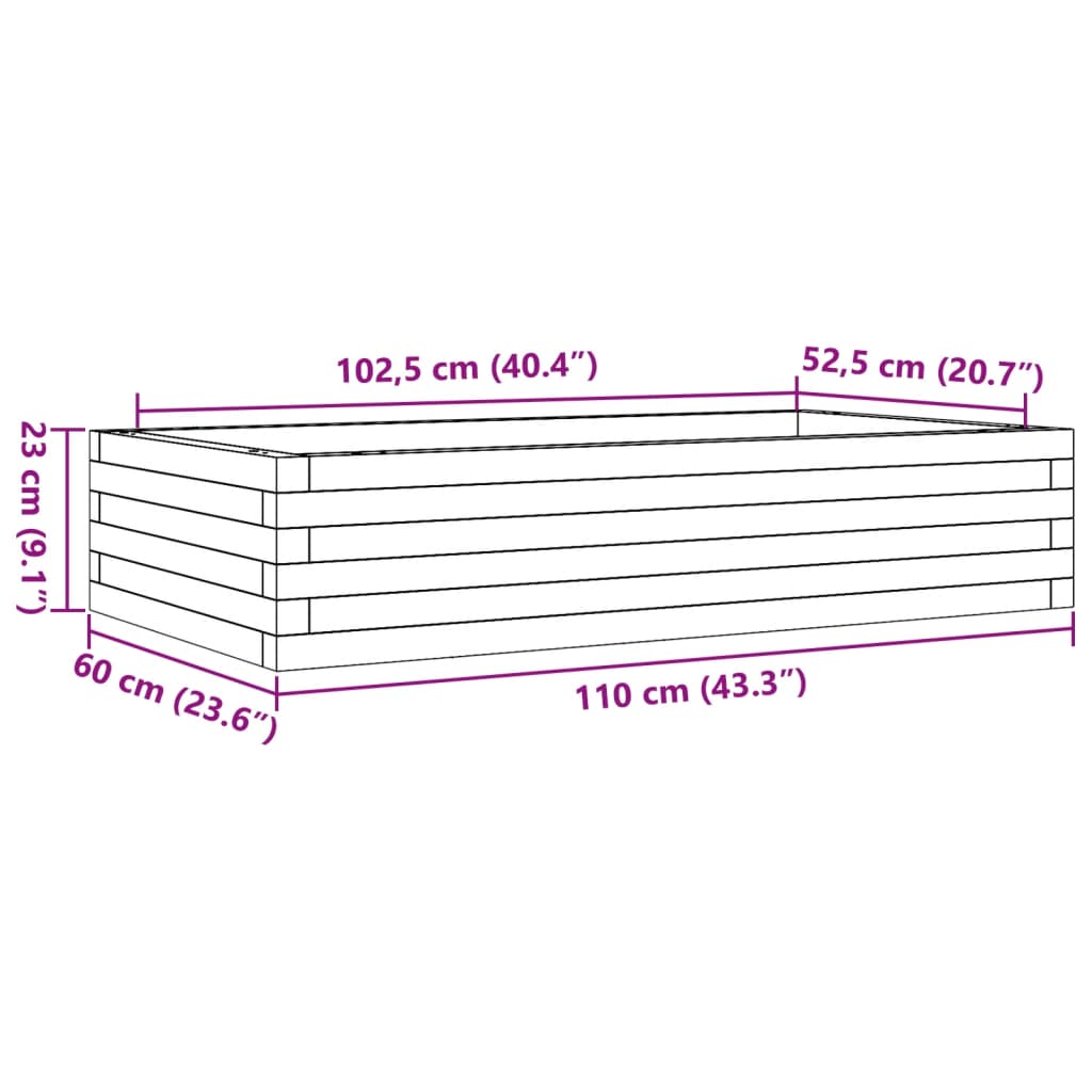 Plantenbak 110x60x23 cm massief grenenhout wit