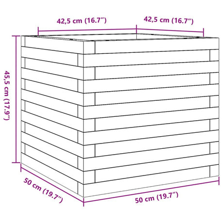 Plantenbak 50x50x45,5 cm massief grenenhout wasbruin