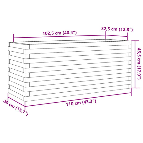 Plantenbak 110x40x45,5 cm massief grenenhout wasbruin