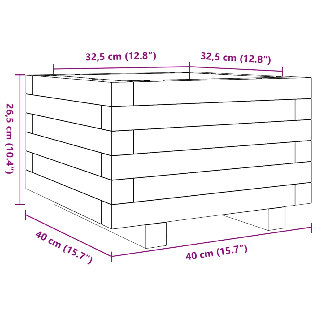 Plantenbak 40x40x26,5 cm massief grenenhout