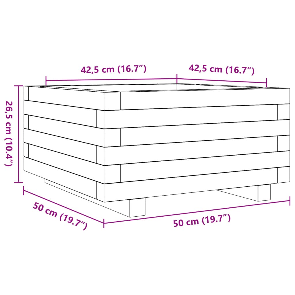 Plantenbak 50x50x26,5 cm massief grenenhout wit