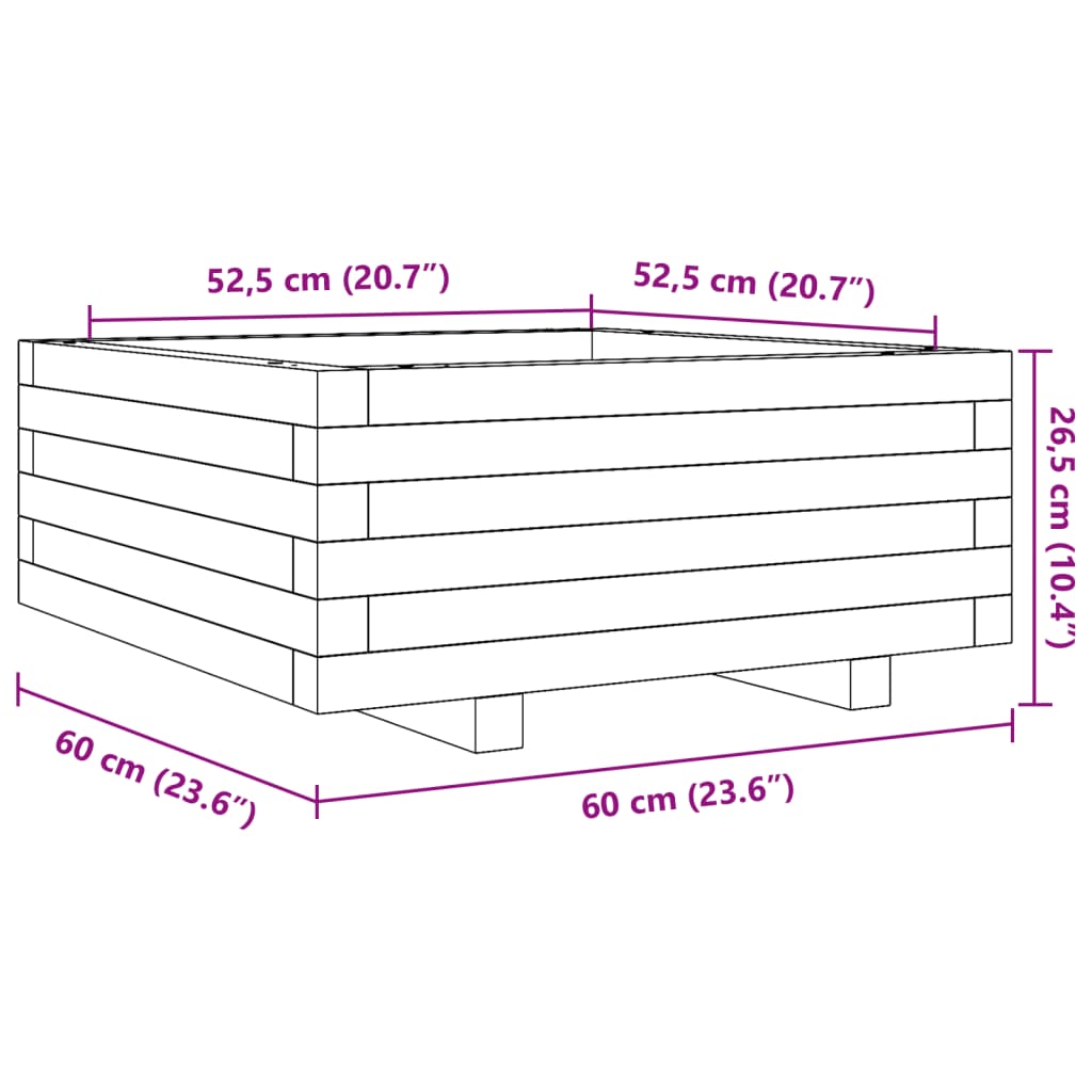 Plantenbak 60x60x26,5 cm massief grenenhout