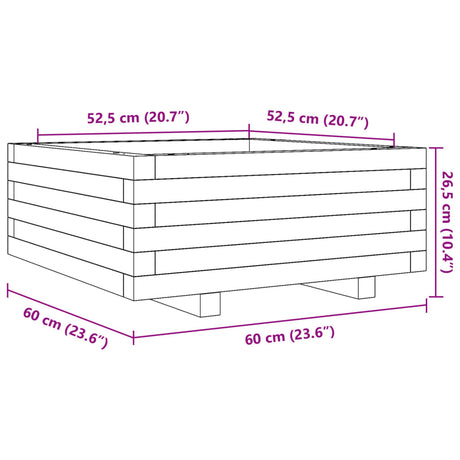 Plantenbak 60x60x26,5 cm massief grenenhout wit