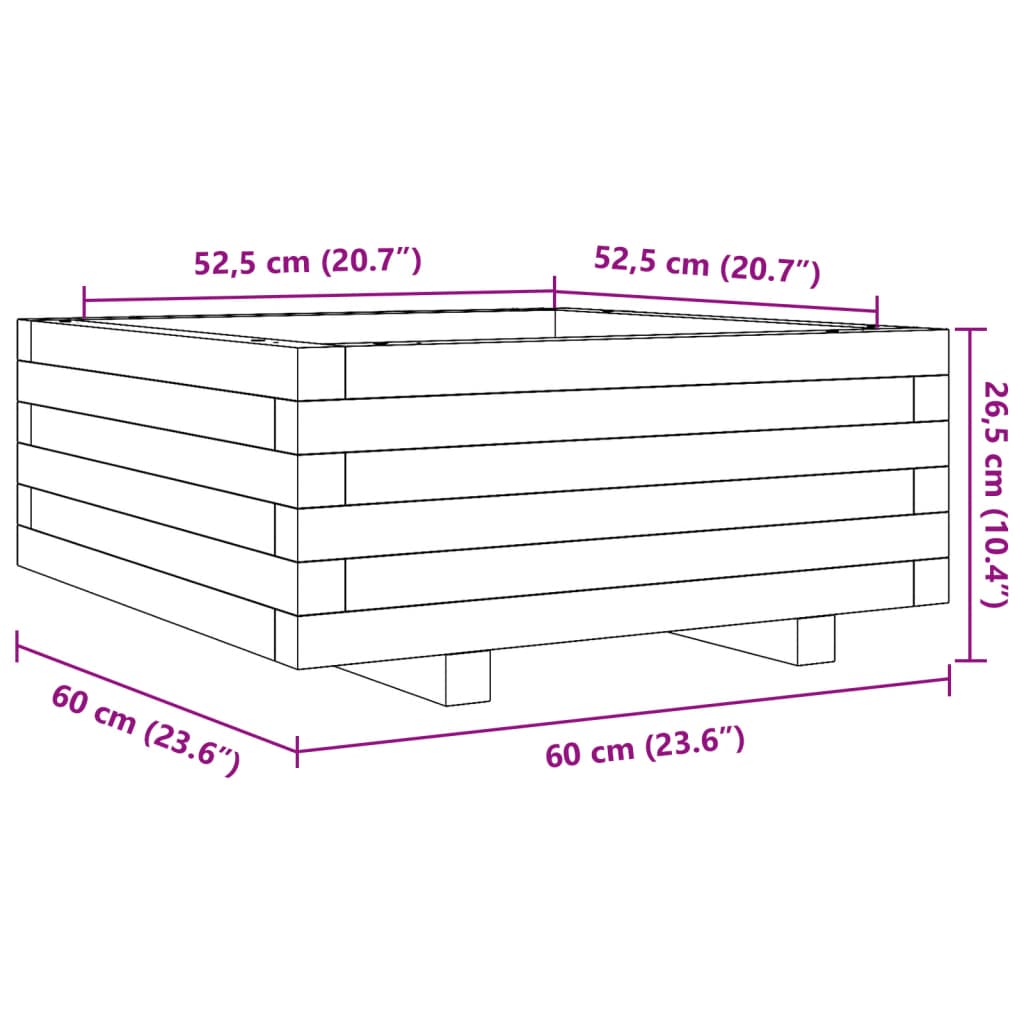 Plantenbak 60x60x26,5 cm massief grenenhout wasbruin