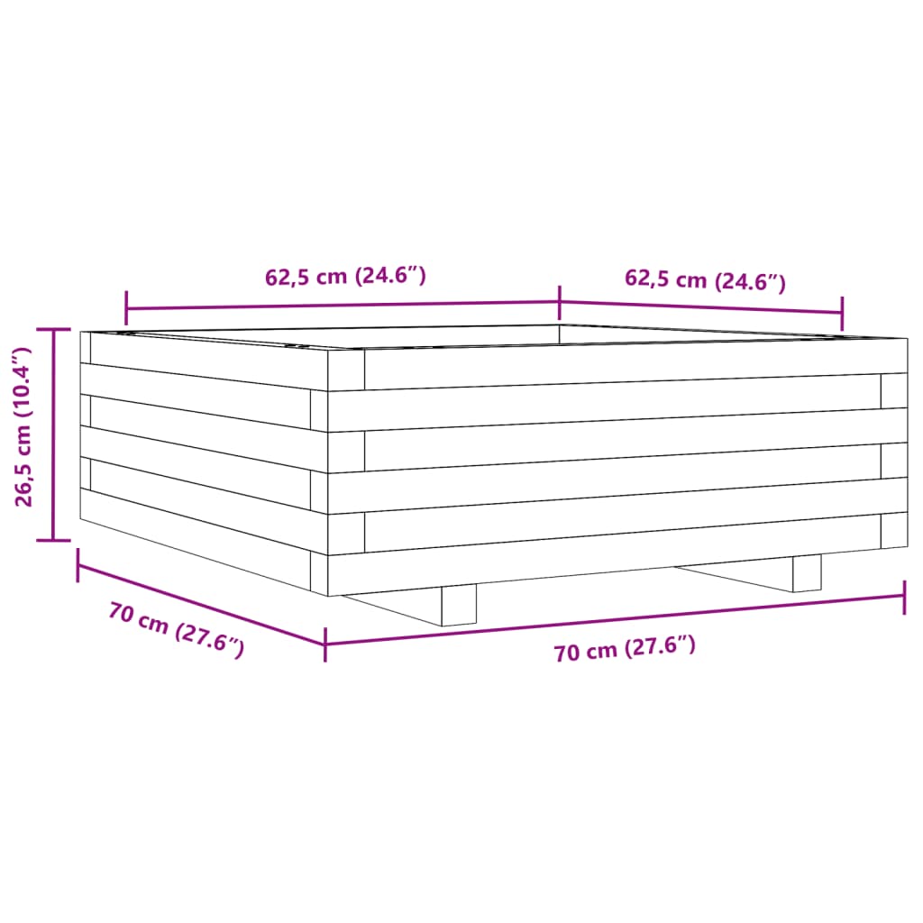 Plantenbak 70x70x26,5 cm massief grenenhout wit