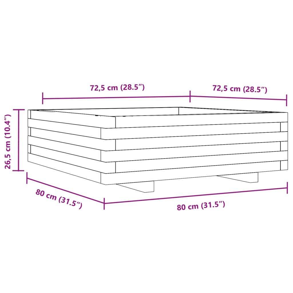 Plantenbak 80x80x26,5 cm massief grenenhout wit