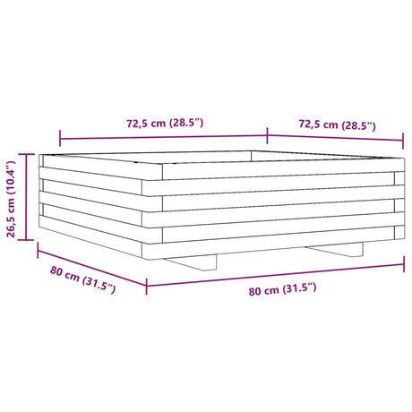 Plantenbak 80x80x26,5 cm massief grenenhout wit